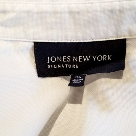 Jones New York White Pleated Classic Tuxedo Blouse - Picture 6 of 8